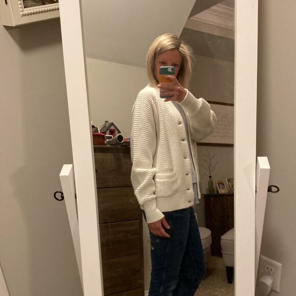 Vintage Orlon Campus Cream Cardigan Knit Pocket Sweater - Picture 12 of 15